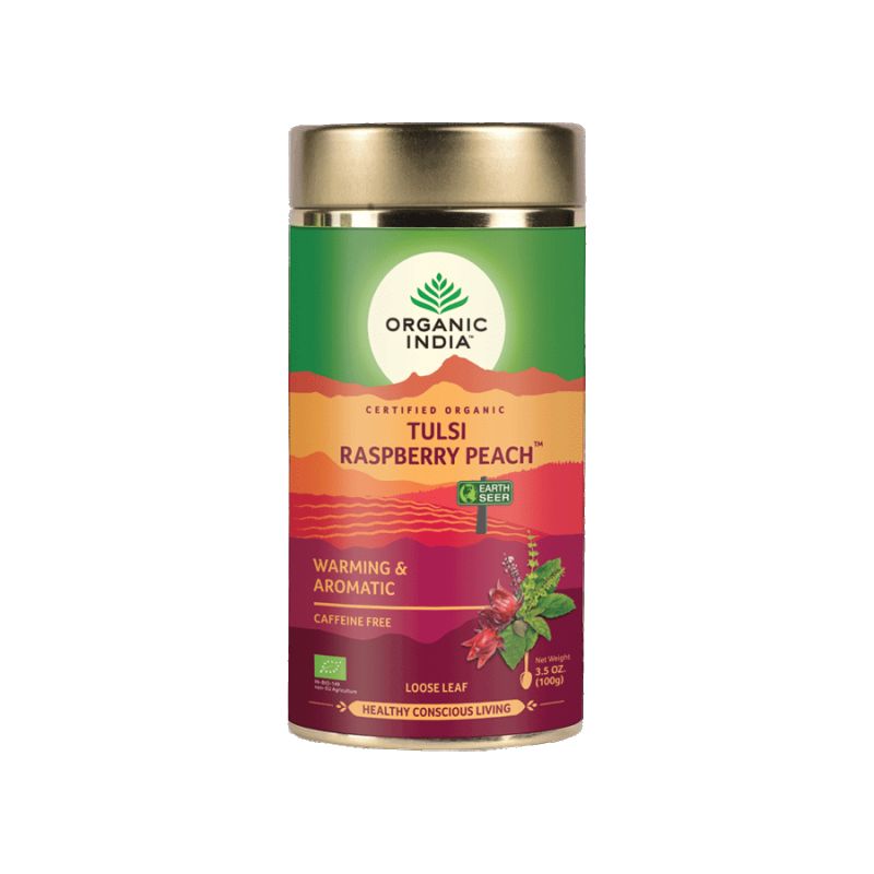 Tulsi RASPBERRY PEACH Málna Őszibarack, szálas bio tea, 100g - Organic India