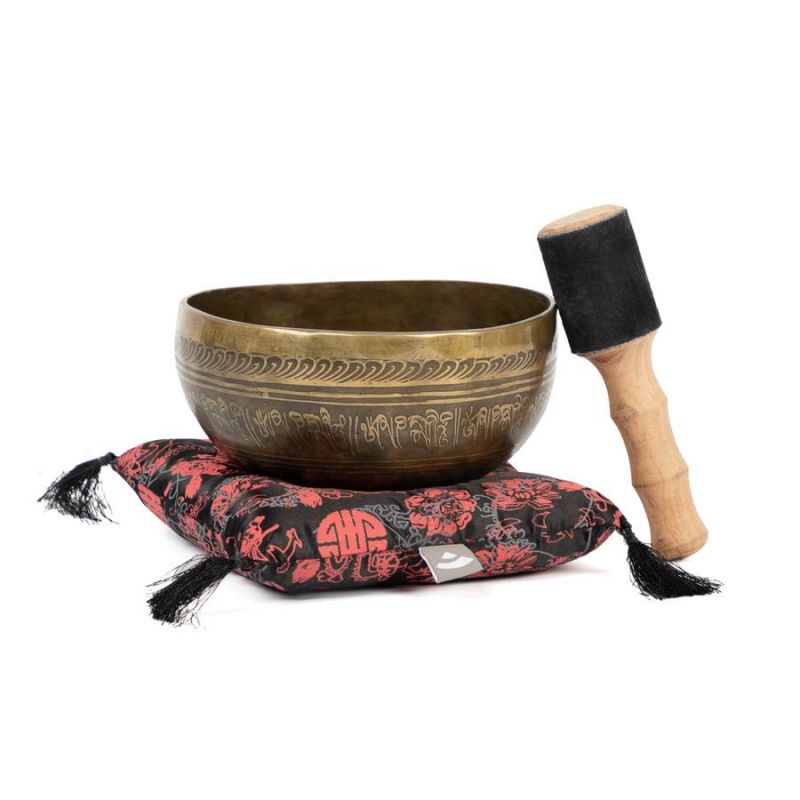 Kézzel készült tibeti hangtál, Tara gravírozással, 19 cm - Bodhi