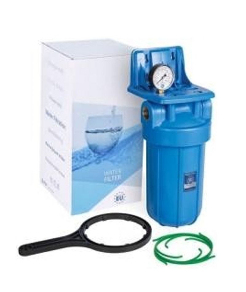 10″-os Big Blue szűrőház műanyag tartókonzollal, nyomásmérővel és szűrőház kulccsal Aquafilter