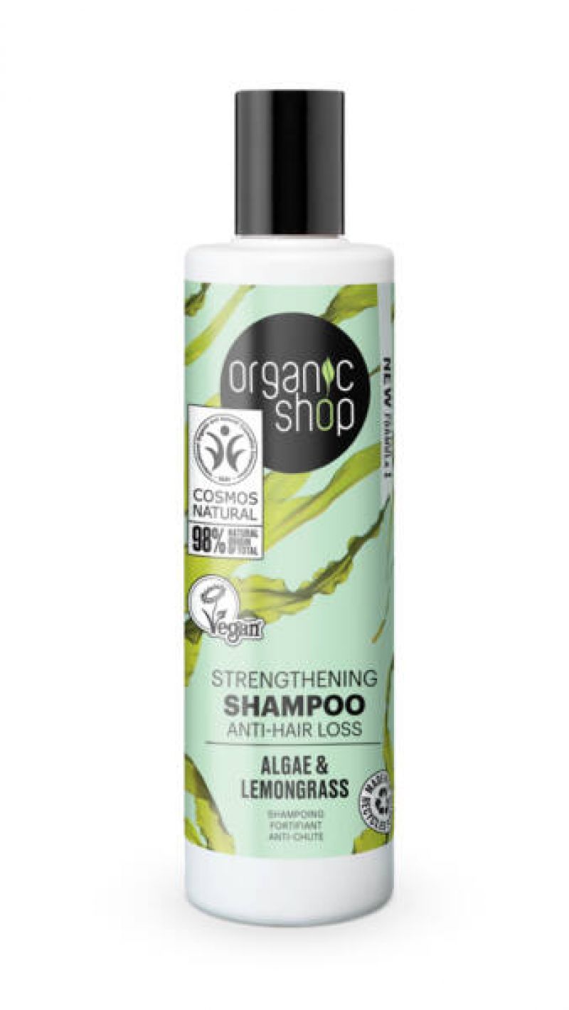 Organic Shop sampon, erősítő és hajhullás ellen, alga és citromfű, 280ml