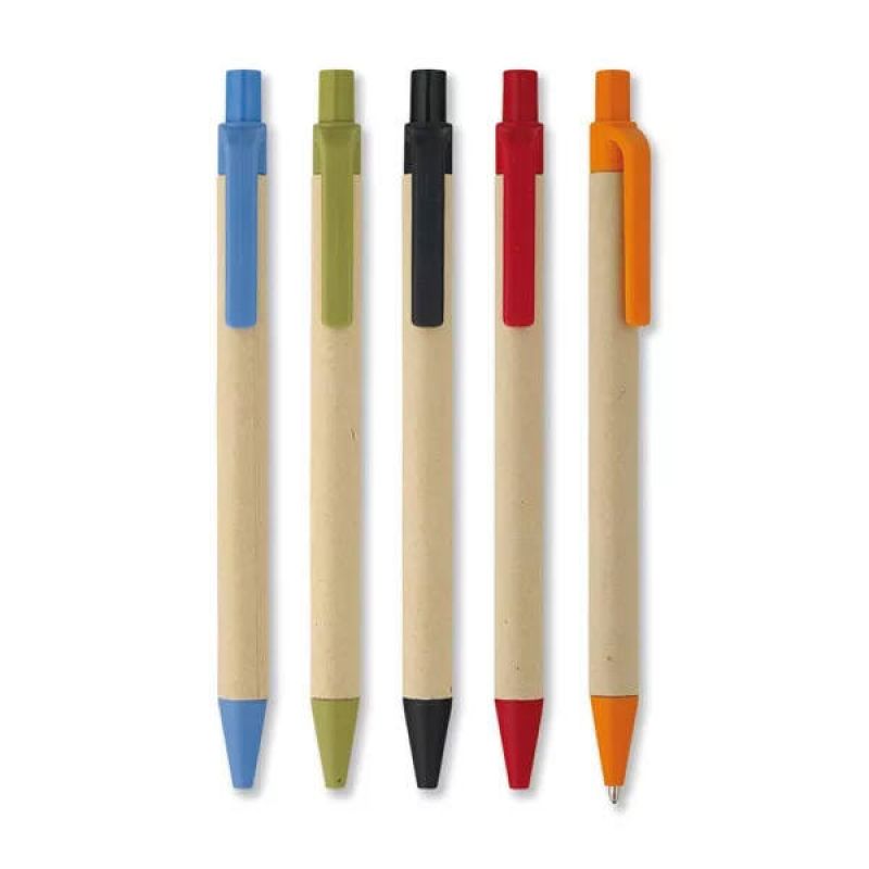 Környezetbarát nyomógombos toll, narancs, kék tintával