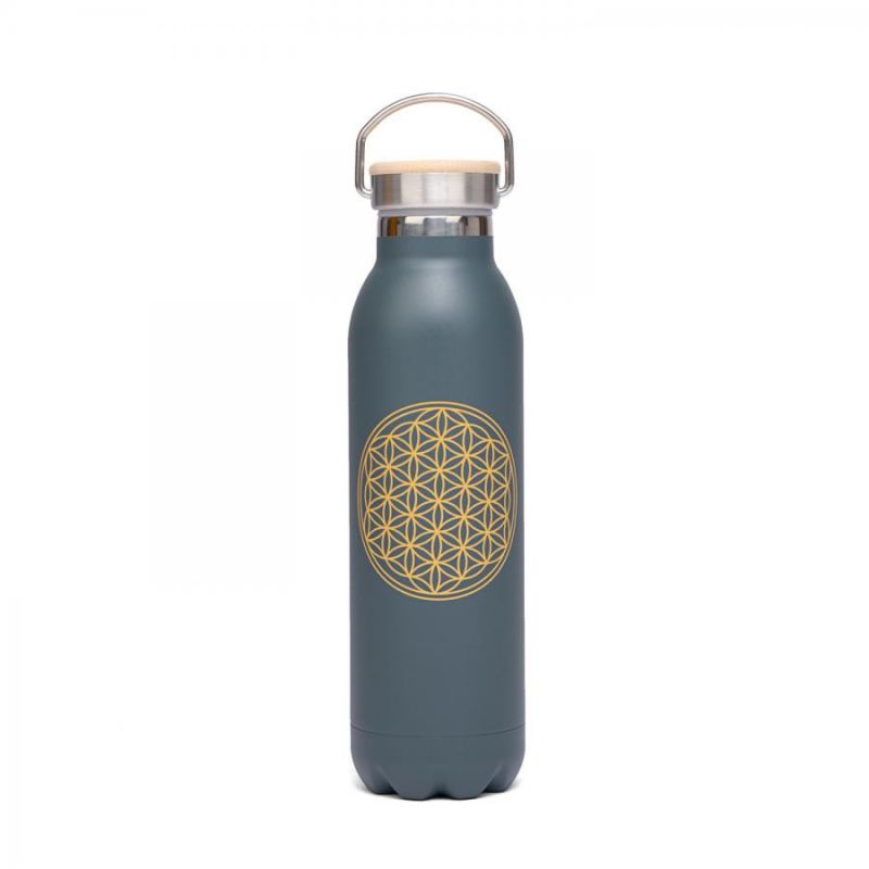 Fémkulacs - Élet Virága - Szürke - 600 ml - Bodhi