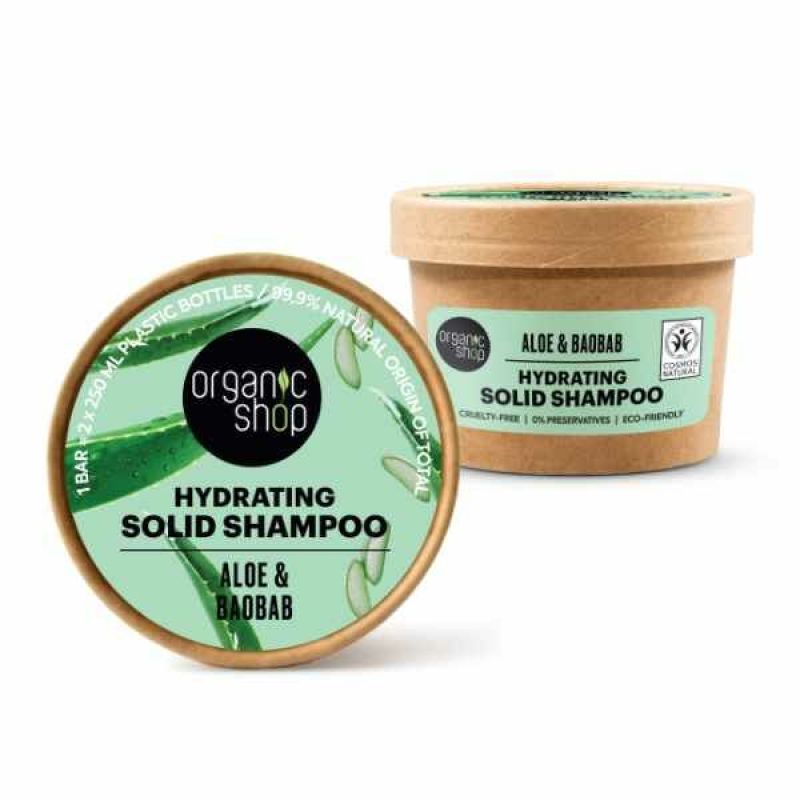 Organic Shop szilárd sampon, hidratáló, aloe és baobab, 60g
