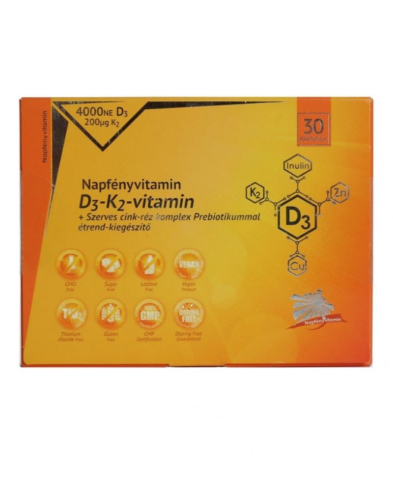 Napfényvitamin D3-K2 + szerves cink-réz komplex Prebiotikummal 30 db