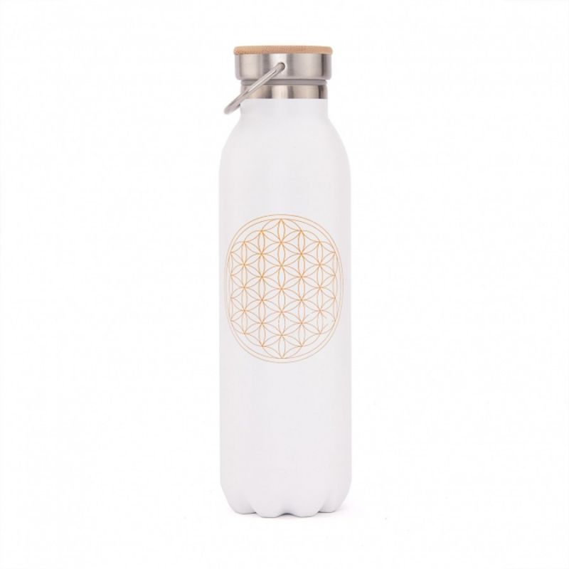 Fémkulacs - Élet Virága - Fehér - 600 ml  - Bodhi