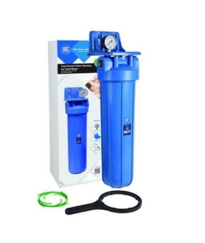 20″-os Big Blue szűrőház műanyag tartókonzollal, nyomásmérővel és szűrőház kulccsal Aquafilter
